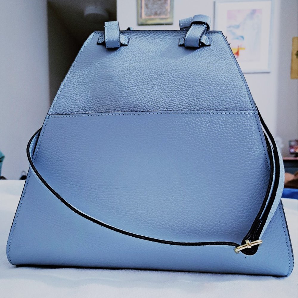 TSD12 Pale Blue Italian Leather Shoulder Bag